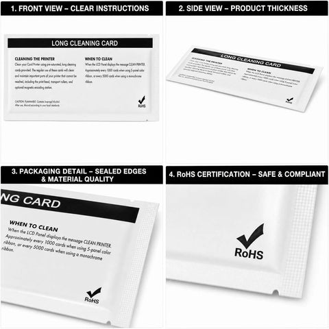 24 Pack Printer Cleaning Card Kit For Zebra Zxp Series 7 Includes T586 Long And T239 Magnetic Encoder Sheets, front and side views of cleaning card packaging.