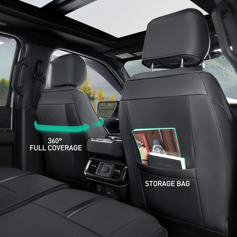 Ford F150 Seat Covers Full Set Leather Waterproof, Custom Fit for SuperCrew Crew Cab 2015-2026, showing rear seat coverage