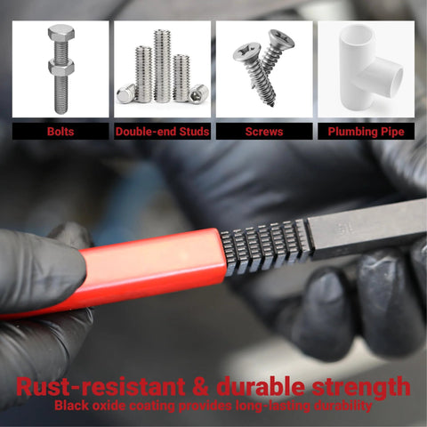 CENFORGE 3-piece thread restorer set with red-handled file for repairing external bolts and screws.