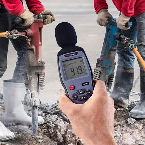 Measuring loudness with Digital Sound Level Meter And Noise Logger For Work And Home, Measures 30 To 130 dBA With 1.5 dB Accuracy.
