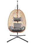 Hanging Egg Chair With Stand For Patio And Garden Wicker Swing Hammock Style With 350 Lbs Capacity Cozy Indoor Outdoor Chair In Yellow Gray