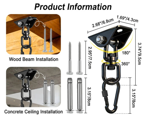 Beefy Heavy Duty Porch Swing Hanging Kit 2000lbs Stainless Steel Hardware With Easy Install Ceiling Hooks And Hammock Hooks, Complete Swing Set Accessories For Indoor Outdoor Patio Garage And Backyard