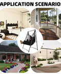 All-In-One Hammock Chair Set With Foldable Stand And XL Swing Chair With Footrest For Indoor Outdoor Chill displayed indoors and outdoors.