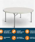 Round Folding Table Built Like A Tank For Heavy Duty Use, Commercial Grade With Thick Blow Molded Top And 17 Gauge Steel Frame