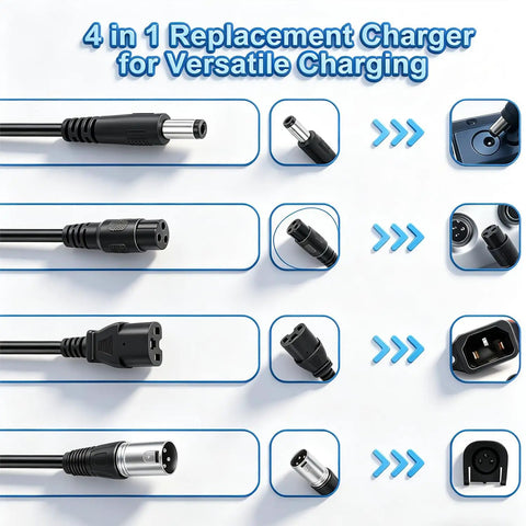 4-in-1 replacement charger connectors for 54.6V 2A Electric Scooter Charger With LED Display For Hoverboards And 48V Lithium Batteries