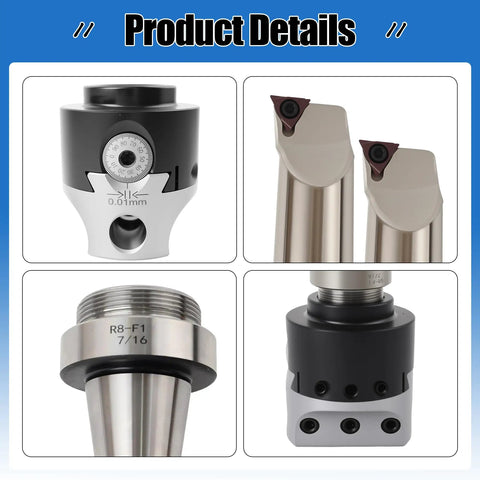 R8 Boring Head With Two Inch Shank Boring Tool Set And Six Piece One Half Inch Carbide Boring Bar Set With Inserts Included