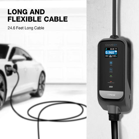 40A Level 2 EV Charger for Home 240V Smart Charging With Adjustable Amps 8A to 40A App Control J1772 Connector 25ft Cable
