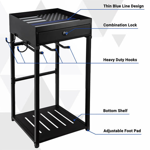 Police Gear Stand With Gun Storage, Heavy Duty Metal Rack For Gear Organization, 42 By 18 By 18 Inches with hooks and combination lock