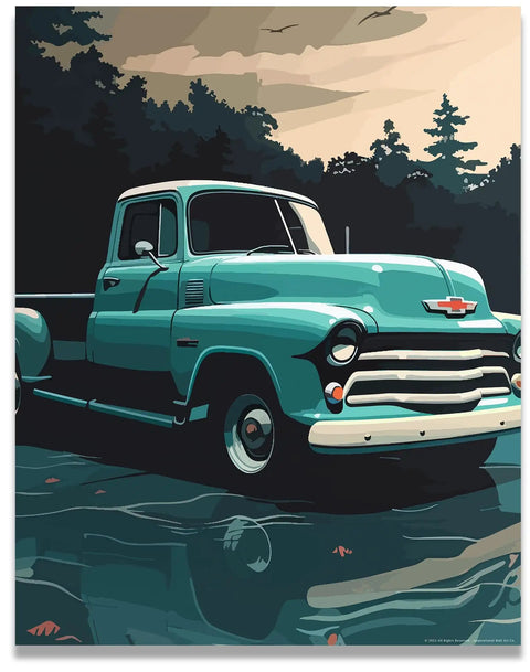 Legends Vintage Pickup Truck Wall Art Print 11x14 Inches Unframed Rustic Red Chevy Ford Decor For Living Room Or Office Classic Truck Poster With Retro Vibe And Timeless Color