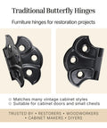 Oil Rubbed Bronze Butterfly Cabinet Hinges 2 In By 1-7/16 In Surface Mount Pack Of 4 for vintage furniture restoration