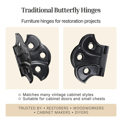 Oil Rubbed Bronze Butterfly Cabinet Hinges 2 In By 1-7/16 In Surface Mount Pack Of 4 for vintage furniture restoration