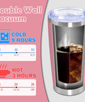 20 Ounce Stainless Steel Tumbler With Secure Lid Pink Insulated Coffee Cup showcasing cold and hot drink temperatures.