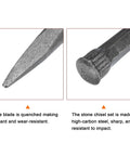 Close-up of 14.8 Inch Masonry Chisel with pointed head and end cap, made from high-carbon steel for rock stone brick concrete mortar work.