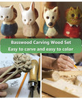 Unfinished Basswood Carving Blocks Set, Two 12x4x2 Inch Blank Wood Blocks for Whittling and Woodcarving, displayed with carvings