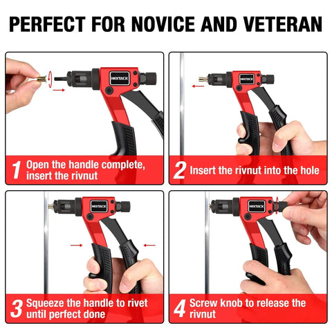 Step-by-step usage of NT600 Rivnut Tool And 1 4 20 Replacement Mandrel Kit Right Angle Pistol Style Rivet Nut Setter.