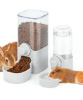 Top Tier Automatic Rabbit Water Dispenser And Food Feeder Combo Large Capacity Grey Bunny Station with rabbit and guinea pig.