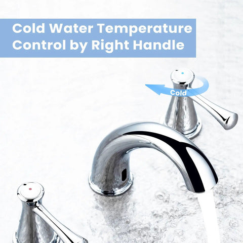 Touchless Bathroom Faucet For Three Hole Mount With Three Handles, Temperature Control, Auto Motion Sensor, Chrome Finish