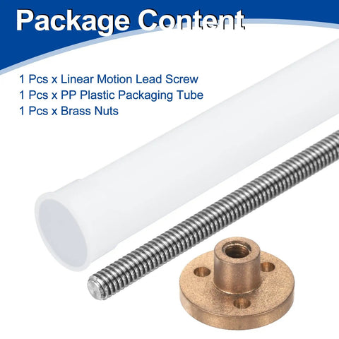 100mm Tr5X1 Lead Screw With Brass Nut For 3D Printer Upgrade 1mm Pitch 1 Start 304 Stainless Steel Rod Includes Plastic Packaging Tube