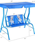 Blue 2 Seat Kids Patio Swing For Outdoor Fun And Chill With Adjustable Canopy And Safety Belt All Weather Waterproof Hanging Bench