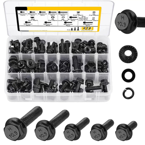 272 Piece Alloy Steel Flange Hex Bolts And Nuts Kit For Furniture Assembly With Corrosion Resistant Coated Finish Beefy Heavy Duty Fasteners