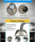 Comparison of exhaust hood valves showing integrated valve and knob valve for Super Slick 360 Degree Adjustable Solder Fume Extractor.