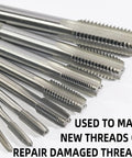 3/8-16 UNC Tap And Die Set Right Hand For Thread Repair And Metalworking, Pro Grade High Speed Steel Tap Tool With Alloy Die, Includes 3/8 Inch Tap And Die For Steel Iron Aluminum Copper And Other Metals, tap set close-up