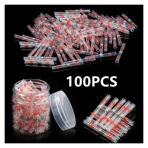 100PCS Rock Solid 100 Pack Heat Shrink Soldering Terminals Insulated Butt Connectors Kit For Electrical Wire Repair And Soldered Sleeve Terminals That Make Your Wiring Job Look Sick And Last Forever Without No Problems At All, clear tube connectors