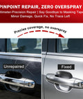 Comparison of car door handle before and after using Mini Hvlp Spray Gun With Dual Nozzles And Disposable Paint Cups Top Shelf Automotive Touch Up Sprayer.