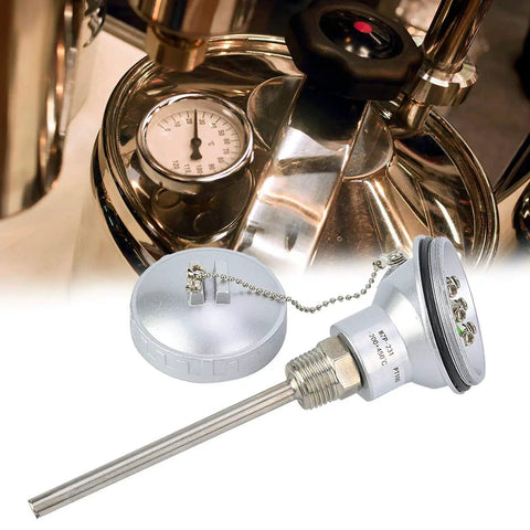 Beefed-Up PT100 Temperature Sensor Probe With Half Inch NPT Thread Head Stainless Steel Industrial Grade in industrial setting.