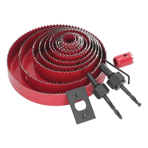 Heavy Duty 17 Pc Hole Saw Kit With Bi Metal Drill Bits For Woodworking And Metal Cutting Jobs Featuring Smooth Stable Operation To Slice Through Plastic Steel Fast Without Vibration Or Hassle In A Handy Carrying Case, red bi metal hole saw set