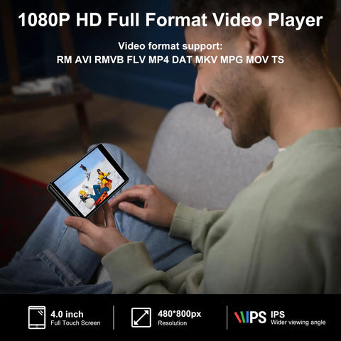 Man using 80GB Android MP3 Player With Bluetooth And WiFi 4.0 Inch Touch Screen Music Player For Kids on sofa