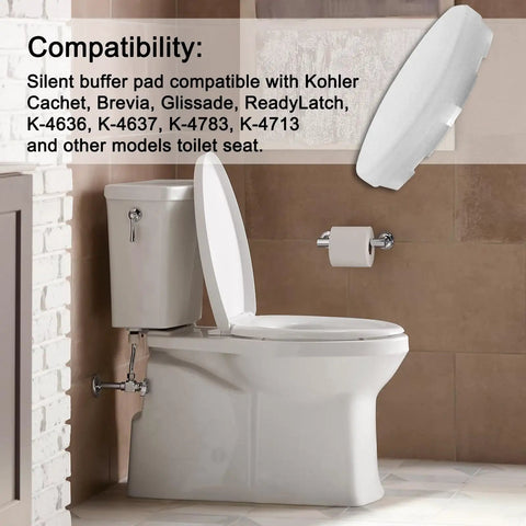 Bathroom with white toilet and 8 Piece Toilet Seat Bumpers Replacement Compatible With Cachet Brevia Glissade ReadyLatch K4636 K4637