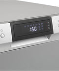 Total Game Changer Compact Countertop Dishwasher In Brushed Stainless Steel control panel view with timer and settings display.