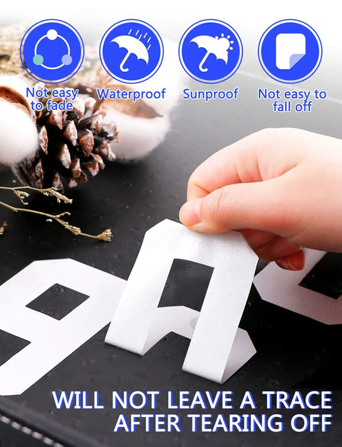 Reflective Mailbox Numbers And Letters Stickers Decals Set Of 148 Pieces being peeled off, showing durability features.