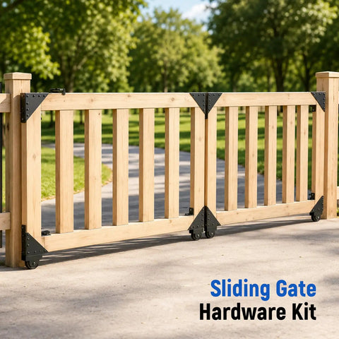 Heavy Duty Sliding Gate Kit With Anti Sag Roll Wheels For Deck And Driveway Gates Universal Fit For 1 To 2 Inch Wood Fences Smooth Quiet Operation Gate Hardware For Easy Setup And Reliable Gate Movement No Fuss, wood gate with anti-sag wheels