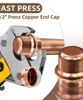 Fast press tool applying Half Inch Copper End Cap Set Zero Lead 1/2 Inch Copper Press Cap End Plug For Plumbing, 12 Pack CUPC Certified.