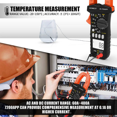 Bluetooth Digital Multimeter With Clamp On Meter 7200APP TRMS 6000 Counts measuring electrical panel