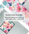 Pink Floral Large Mouse Pad 31.5 By 15.7 Inches Extended Desk Mat Waterproof PU Leather For Desktop Laptop Keyboard Mouse Office Home School Gaming Large Extended Work Surface For Laptop And Keyboard Also Great For Gaming with floral design and keyboard setup