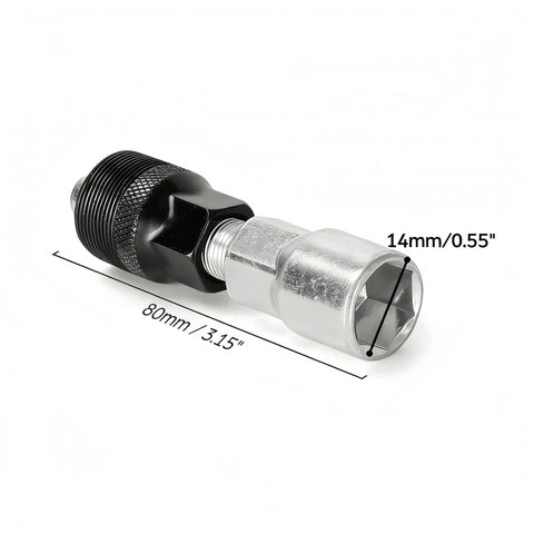 Bike Crank Removal Tool and Bottom Bracket Extractor Set with 16mm wrench, showing dimensions of 80mm and 14mm.