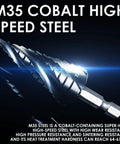 Workhorse Four Flute Step Drill Bit Set for Metal and Wood With TiAlN Wear-Resistant Cobalt Coating close-up view