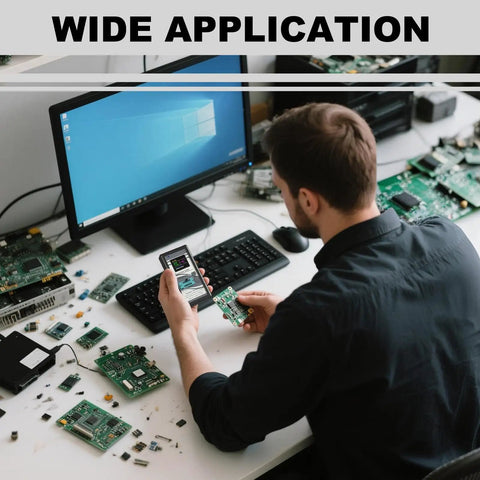 Man using Multifunction Transistor Tester LCR Meter With MOSFET Diode Capacitor Resistor Inductor ESR Meter Auto Checker