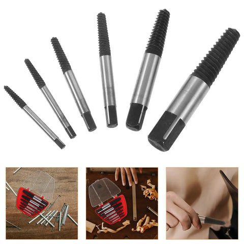 Essential 6-Piece Metal Screw Extractor Set For Broken And Stripped Bolt Removal Perfect For Pros And DIY Gurus Who Need Reliable Fastener Extraction Tools, six black metal extractors in case