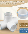 1 Inch PVC 4-Way Cross Fitting for SCH40 Pipe, Inner Diameter 1.315 Inch, Furniture Grade, Shown with Measurements.