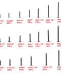 Black Wood Screw Kit, 485-Piece Assortment With Pan Head, Truss Head, And Flat Head Screws, 20 Size Options For Wood And Plastic, DIY Ready High-Precision Threads For A Strong, Long-Lasting Hold. Size chart of black zinc-plated wood screws