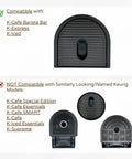 Riser Insert For Keurig K-Express K-Iced And K-Cafe Barista Bar Coffee Makers, showing compatible and non-compatible models.