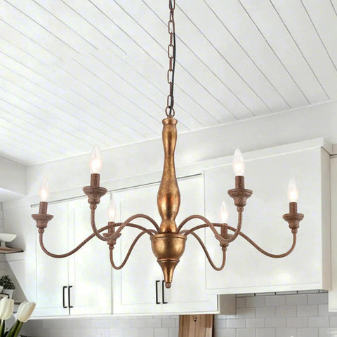 Six Light Distressed White French Country Candle Chandelier With Cozy Vintage Vibe for kitchen 24 inch wide rustic fixture