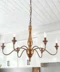 Distressed Candle Chandelier Vintage Style Light Fixture 28 Inch Wide Rustic White Ceiling Mount over kitchen