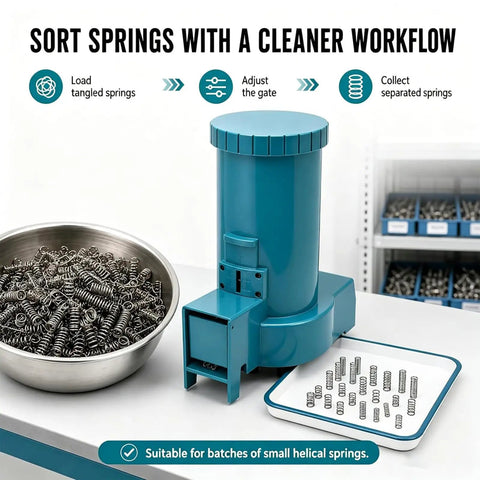 Heavy Duty Automatic Spring Separator For Small Coil Sorting With Centrifugal Vibration Tech and Spacious Hopper loads and collects springs.