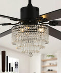 Bella Depot 65" Crystal Fandelier Low Profile Ceiling Fan with Light, featuring K9 crystals and a sleek chrome finish.