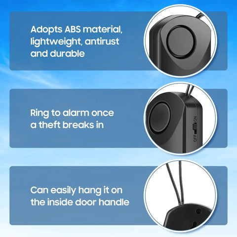 Touch Sensor Door Alarm With 120db Ultra Loud Ring Vibration Triggered Portable Security For Doors Totally For Home Apartment Hotel Travel Bedrooms Kids Toddlers Elderly Guests Keeps Your Space Safe And Quiet, ABS material